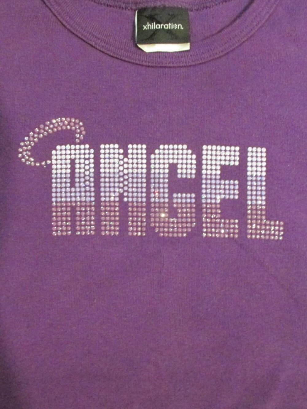 XHILARATION GIRLS SZ L (10 / 12) T-SHIRT PURPLE ANGEL GRAPHIC TEE CAP SLEEVE TOP